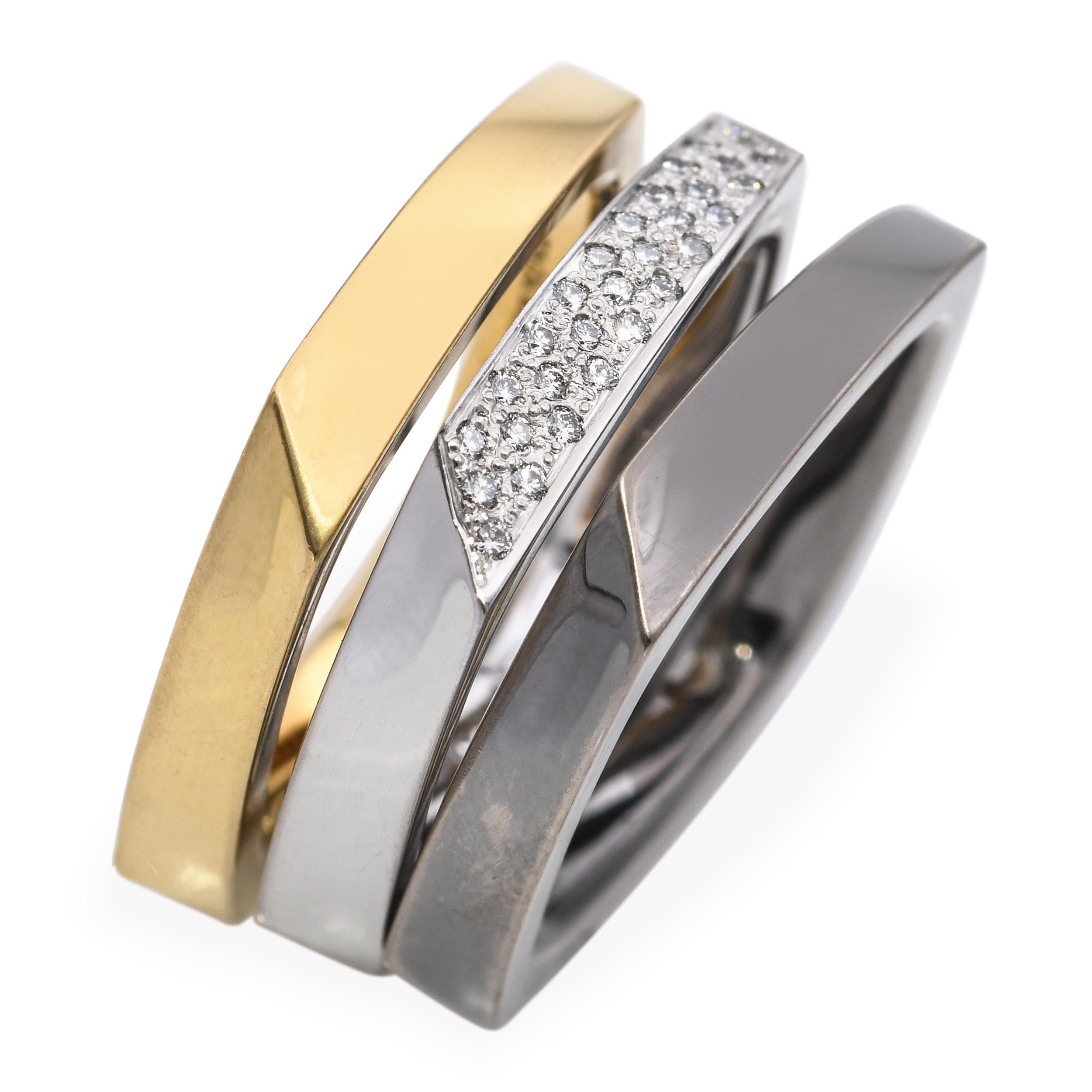 Tiffany & Co. 18k Tri-Tone Frank Gehry Estate Torque Square Three Ring Set