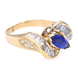 Vintage 18k Yellow Gold Blue Sapphire and 1.58tcw Diamond Ring
