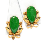GIA Vintage Yellow Gold Green Type A Jadeite Jade Bow Motif Screwback Earrings