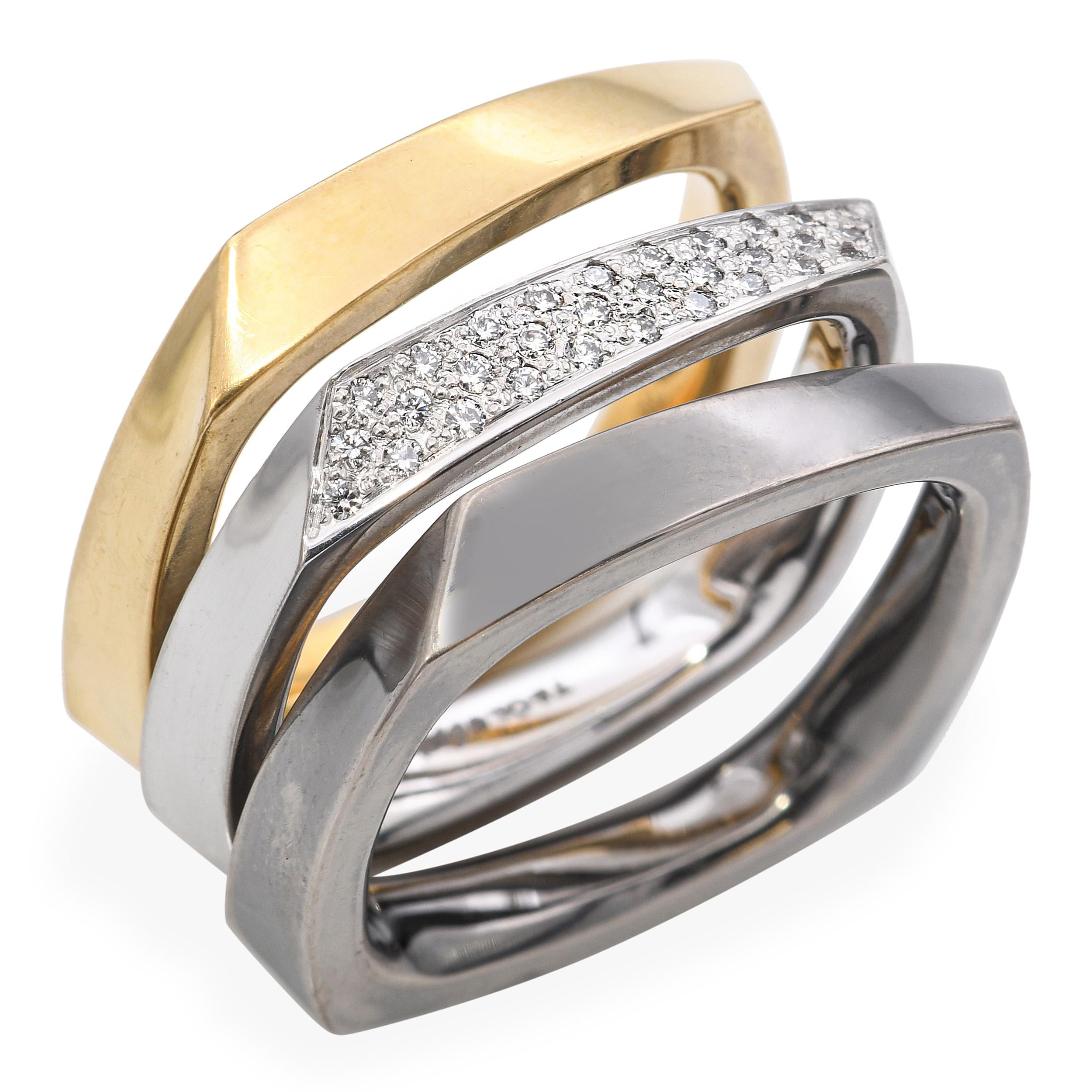 Tiffany & Co. 18k Tri-Tone Frank Gehry Estate Torque Square Three Ring Set