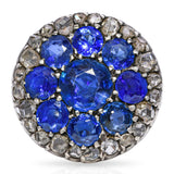 Victorian 14k Yellow Gold Unheated Burma Sapphire and Rose Cut Diamond Ring GIA