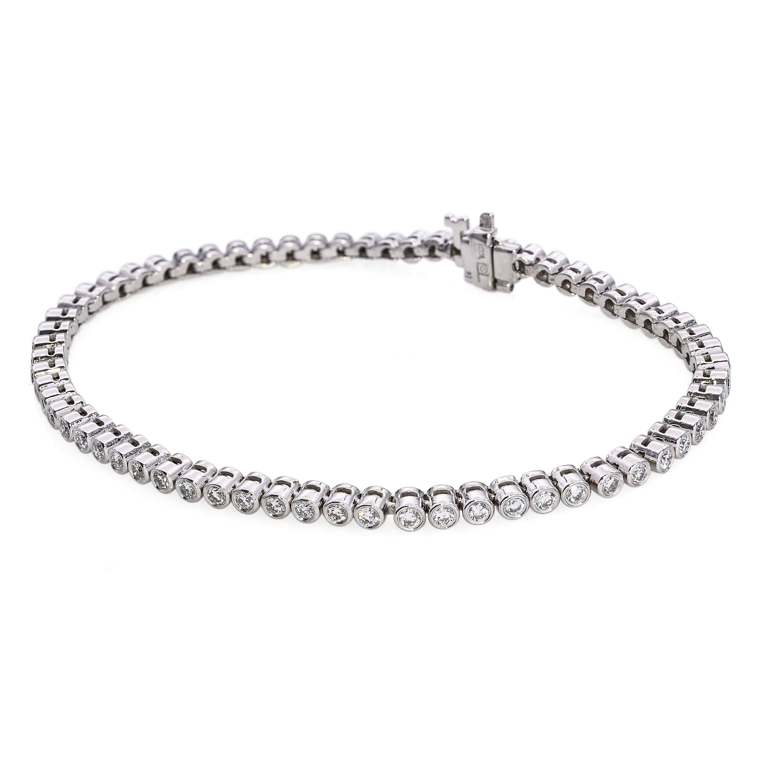 18k White Gold Bezel Set 1.28tcw Diamond Tennis Bracelet