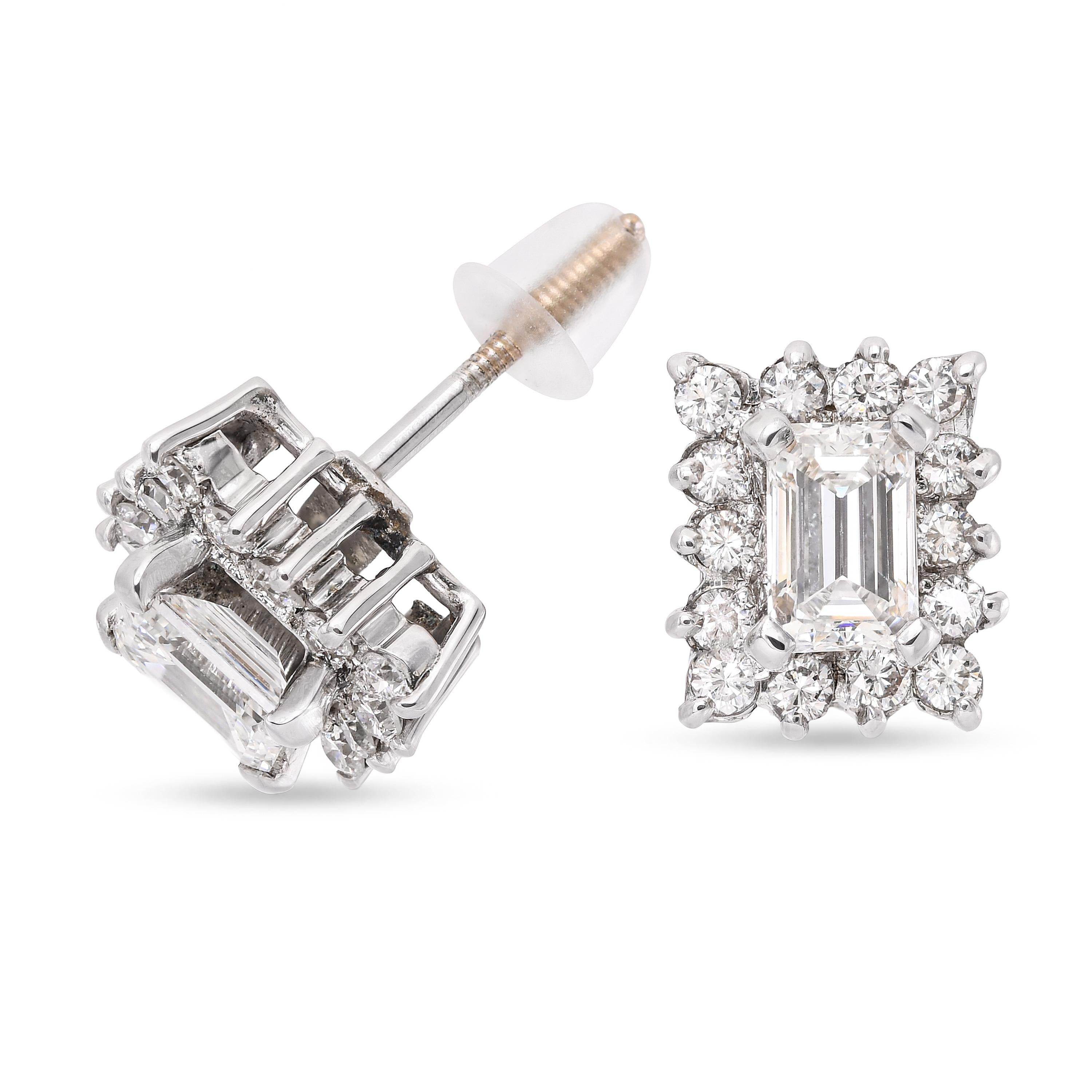 Vintage 10k White Gold 1.08tcw Diamond Stud Earrings