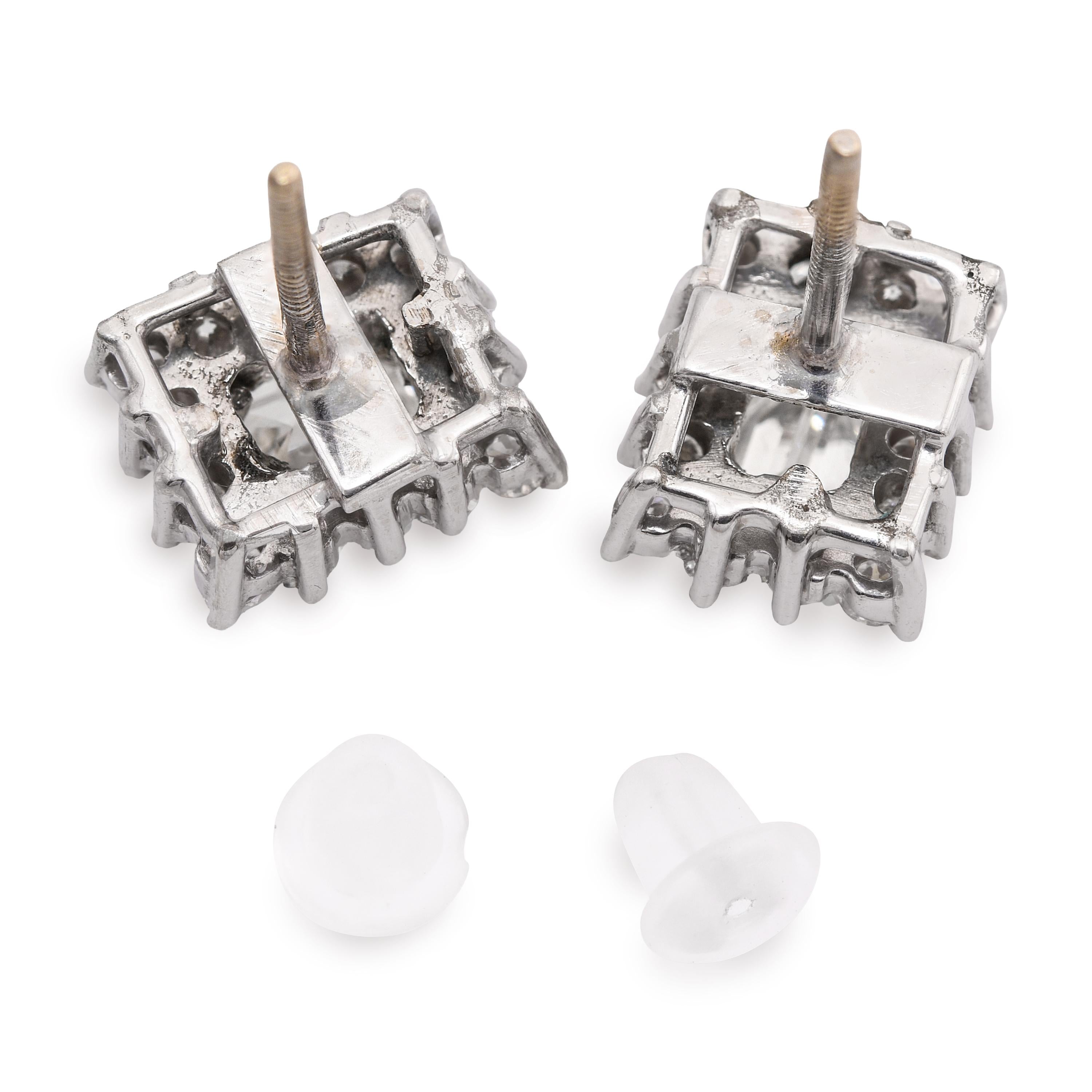 Vintage 10k White Gold 1.08tcw Diamond Stud Earrings