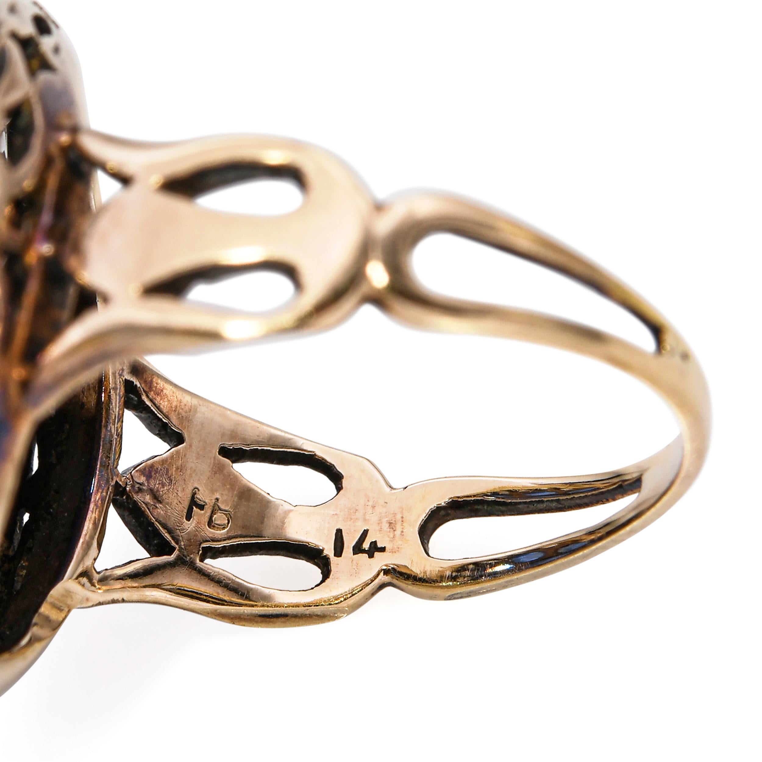 Victorian 14k Yellow Gold Unheated Burma Sapphire and Rose Cut Diamond Ring GIA