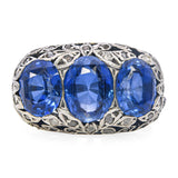 Antique 15k Yellow Gold Silver Topped Created Sapphire & Polki Diamond Ring