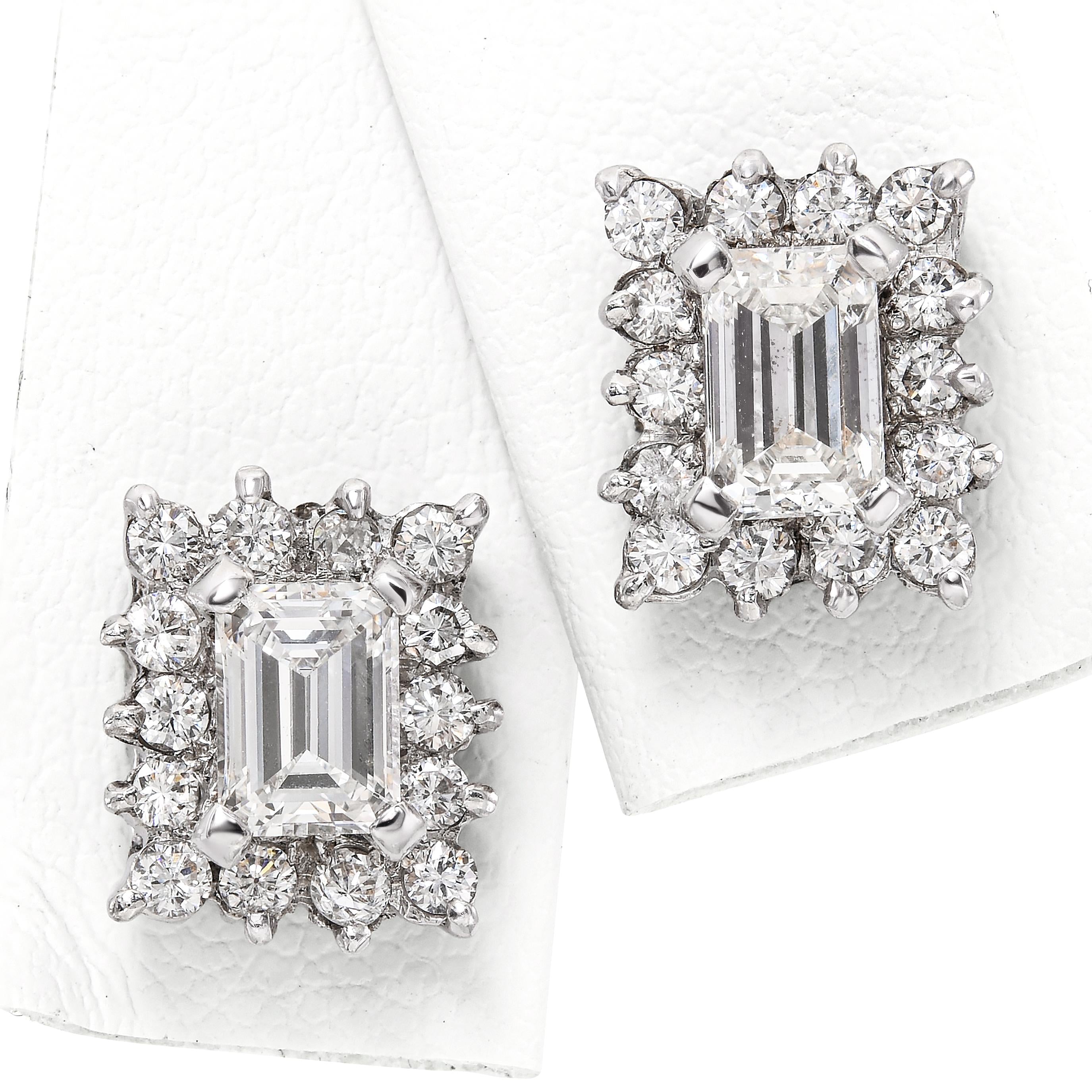 Vintage 10k White Gold 1.08tcw Diamond Stud Earrings