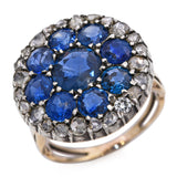 Victorian 14k Yellow Gold Unheated Burma Sapphire and Rose Cut Diamond Ring GIA