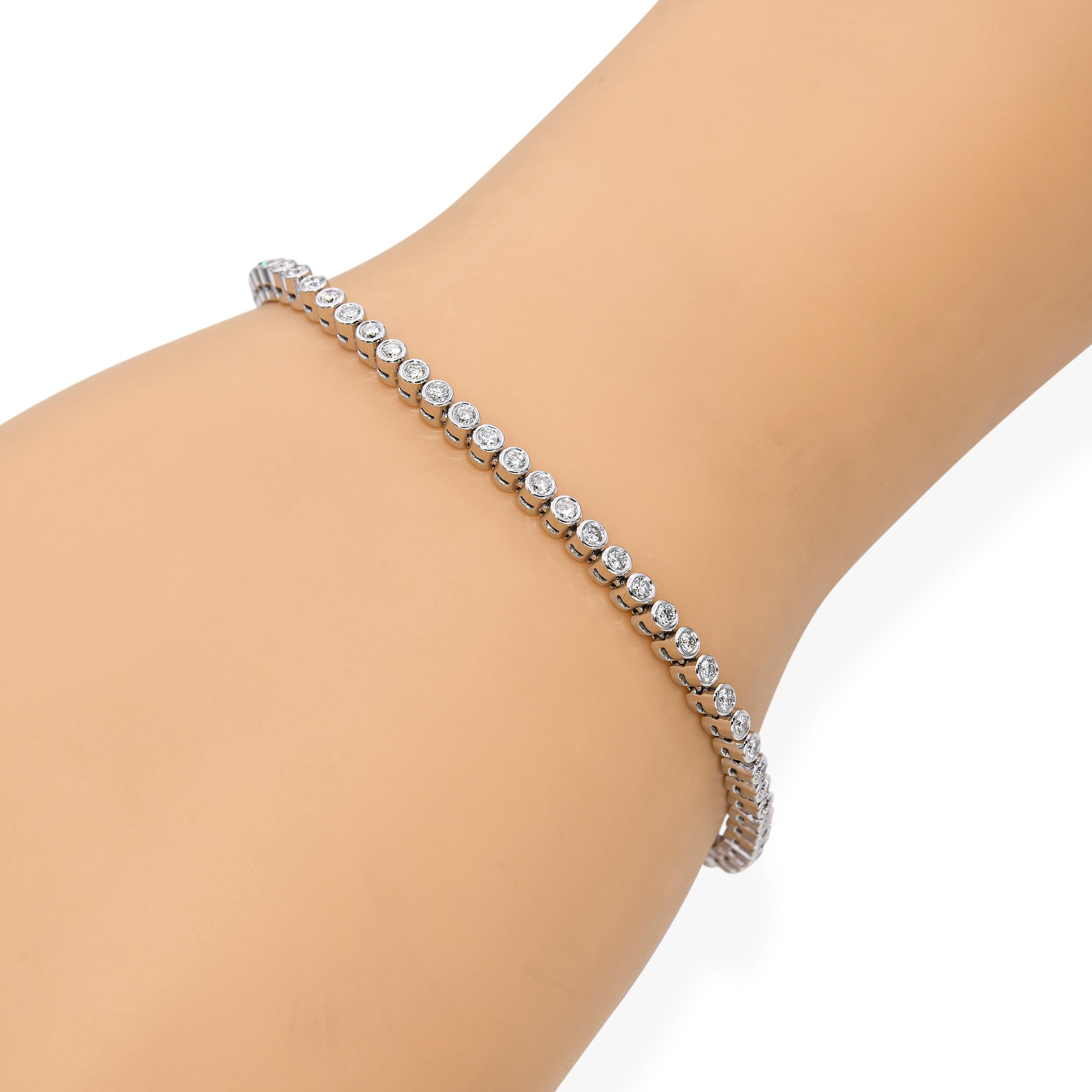 18k White Gold Bezel Set 1.28tcw Diamond Tennis Bracelet