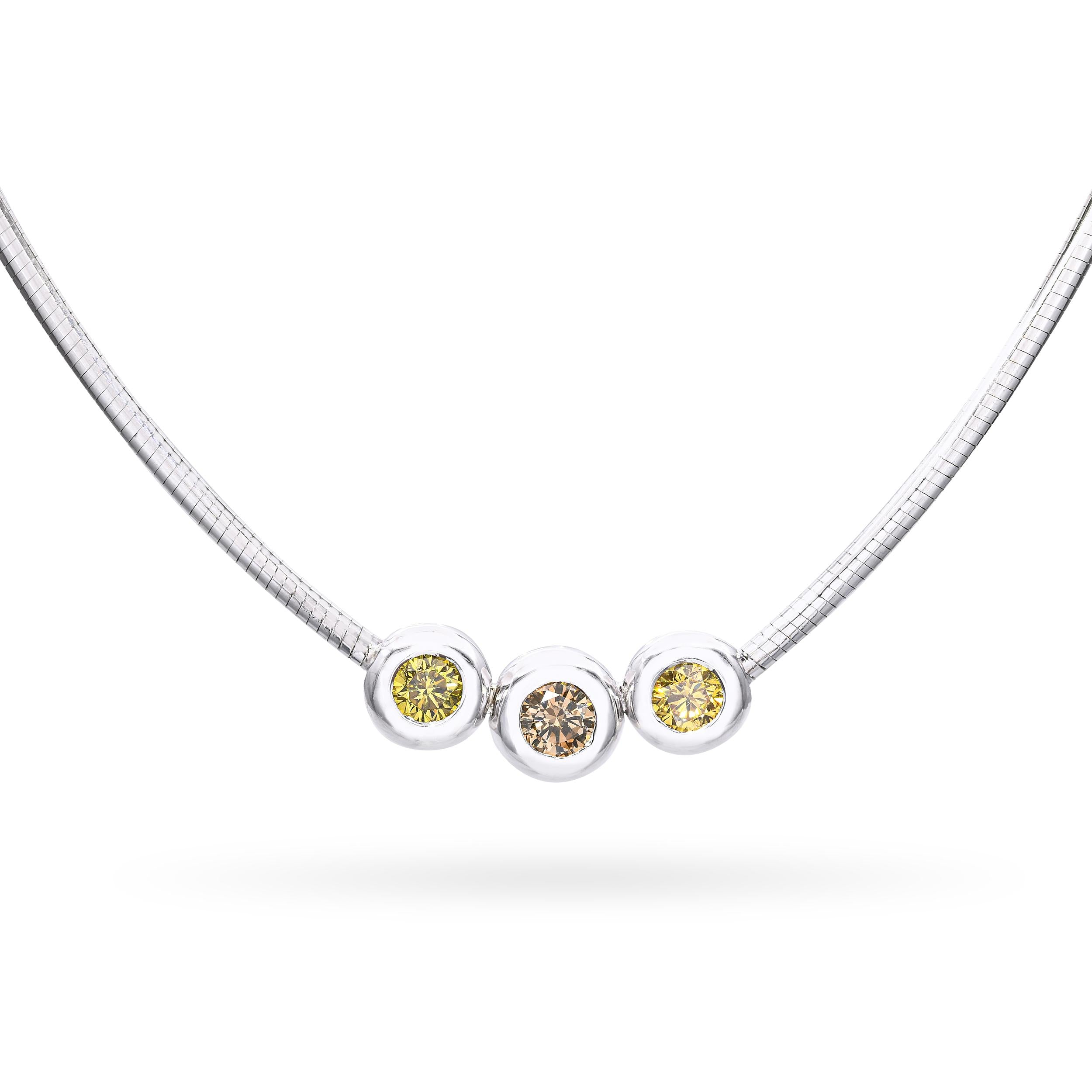 Vintage 14k White Gold 1.95ctw Yellow and Peach Diamond Bezel Necklace