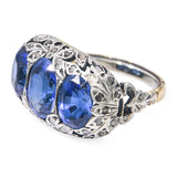 Antique 15k Yellow Gold Silver Topped Created Sapphire & Polki Diamond Ring