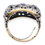 Antique 15k Yellow Gold Silver Topped Created Sapphire & Polki Diamond Ring