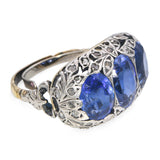 Antique 15k Yellow Gold Silver Topped Created Sapphire & Polki Diamond Ring