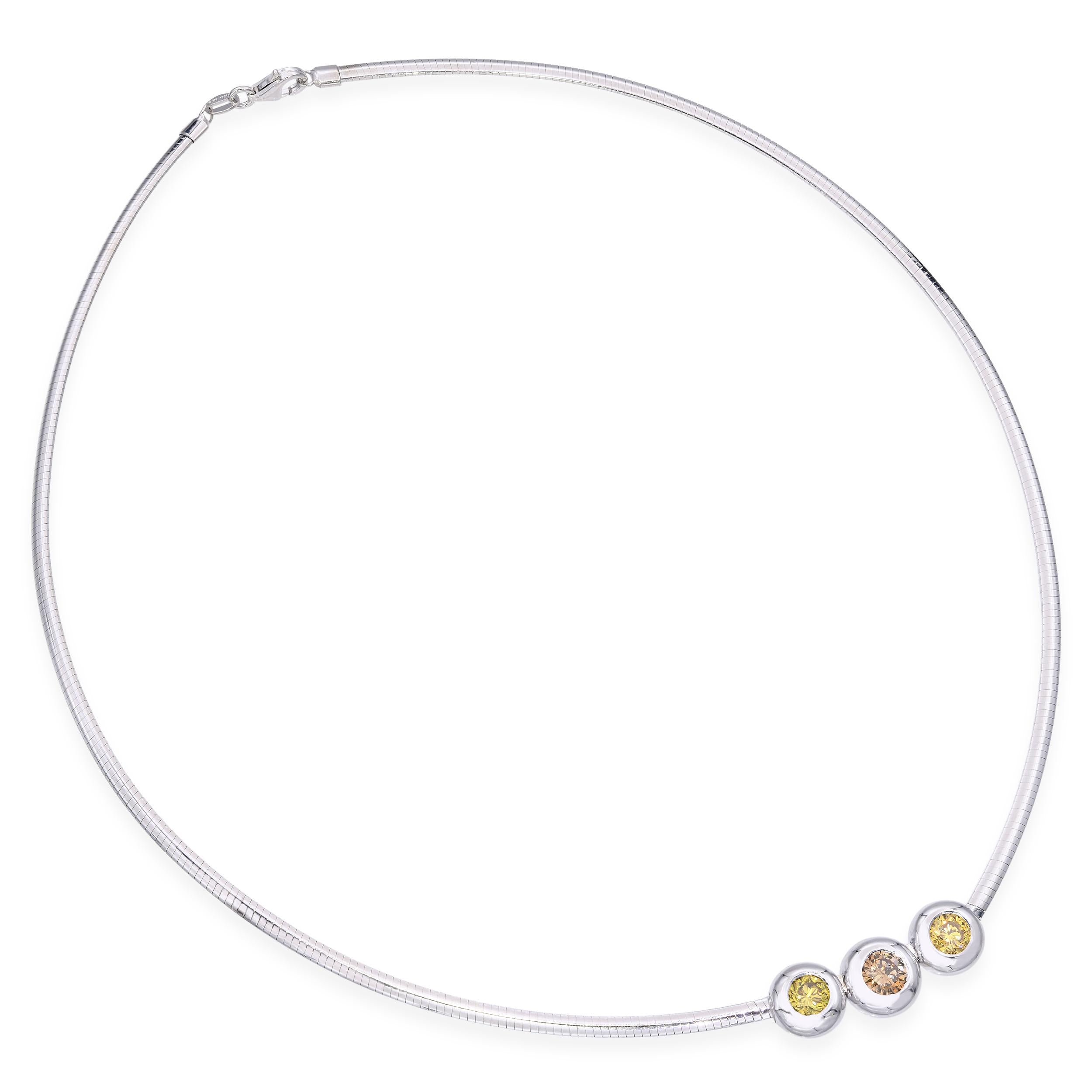 Vintage 14k White Gold 1.95ctw Yellow and Peach Diamond Bezel Necklace