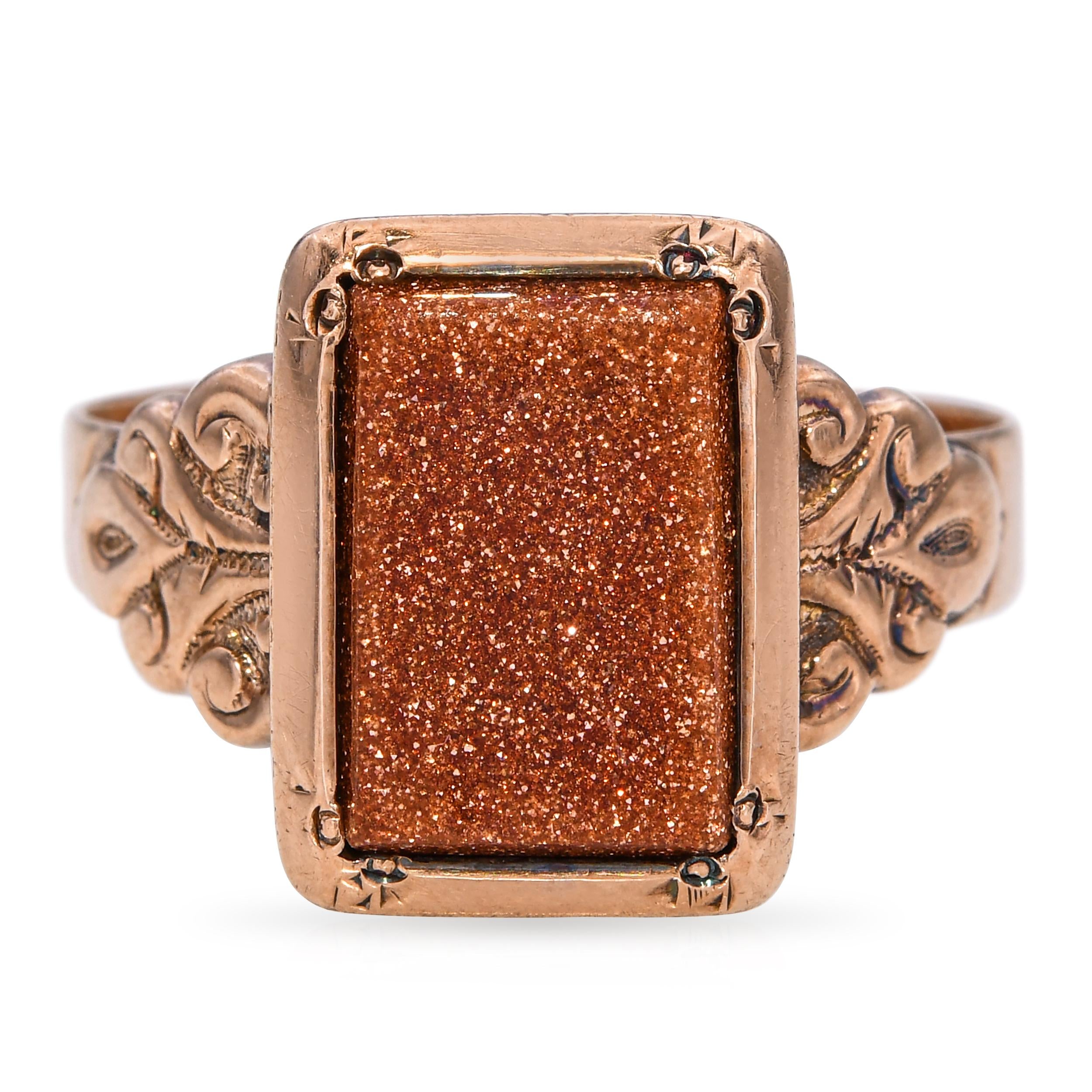 Antique Victorian 10k Rose Gold Goldstone Signet Ring