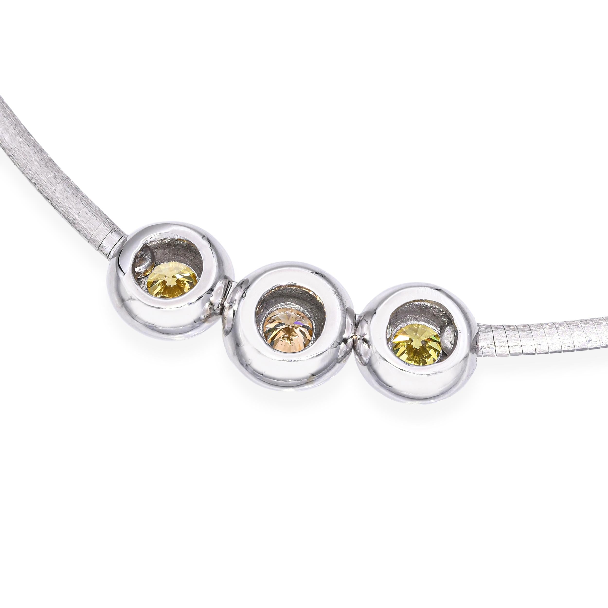 Vintage 14k White Gold 1.95ctw Yellow and Peach Diamond Bezel Necklace