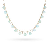 14k Yellow Gold Aquamarine and Pearl Drop Station Necklace