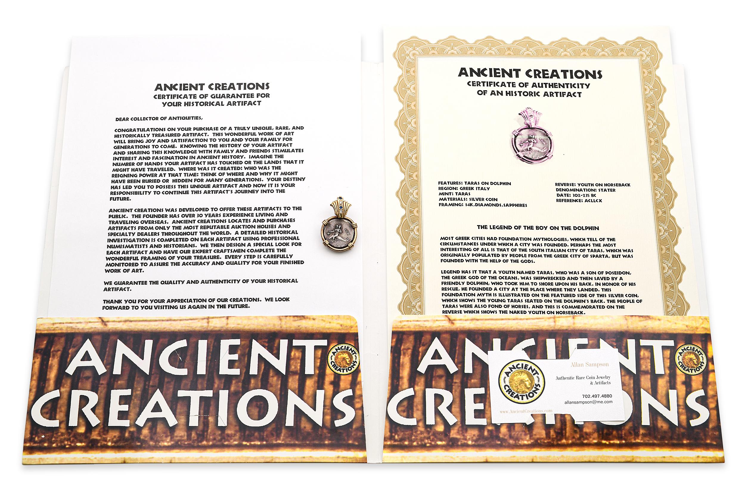 Vintage 14k Yellow Gold Ancient Greek "Taras" Artifact Coin Diamond Pendant