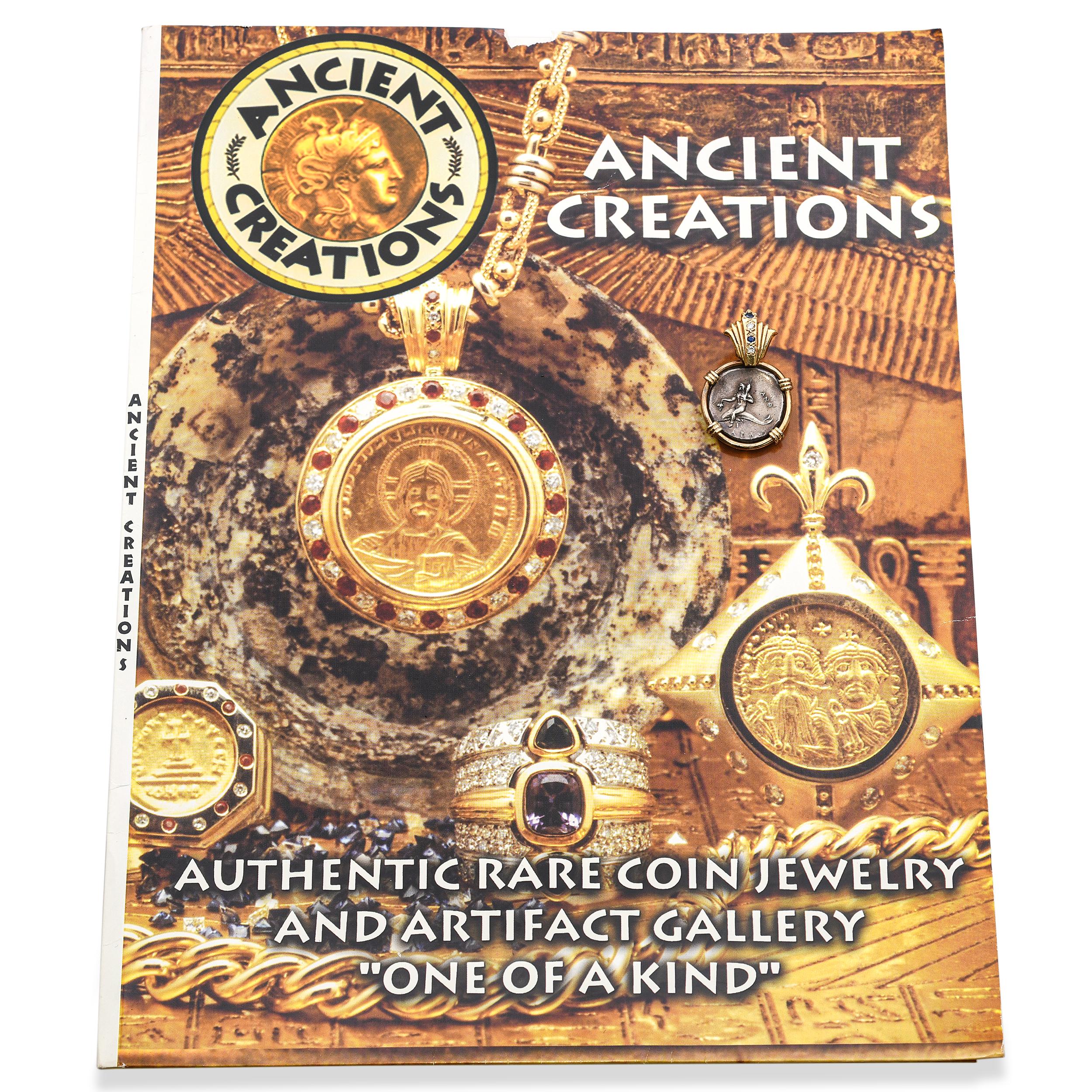 Vintage 14k Yellow Gold Ancient Greek "Taras" Artifact Coin Diamond Pendant