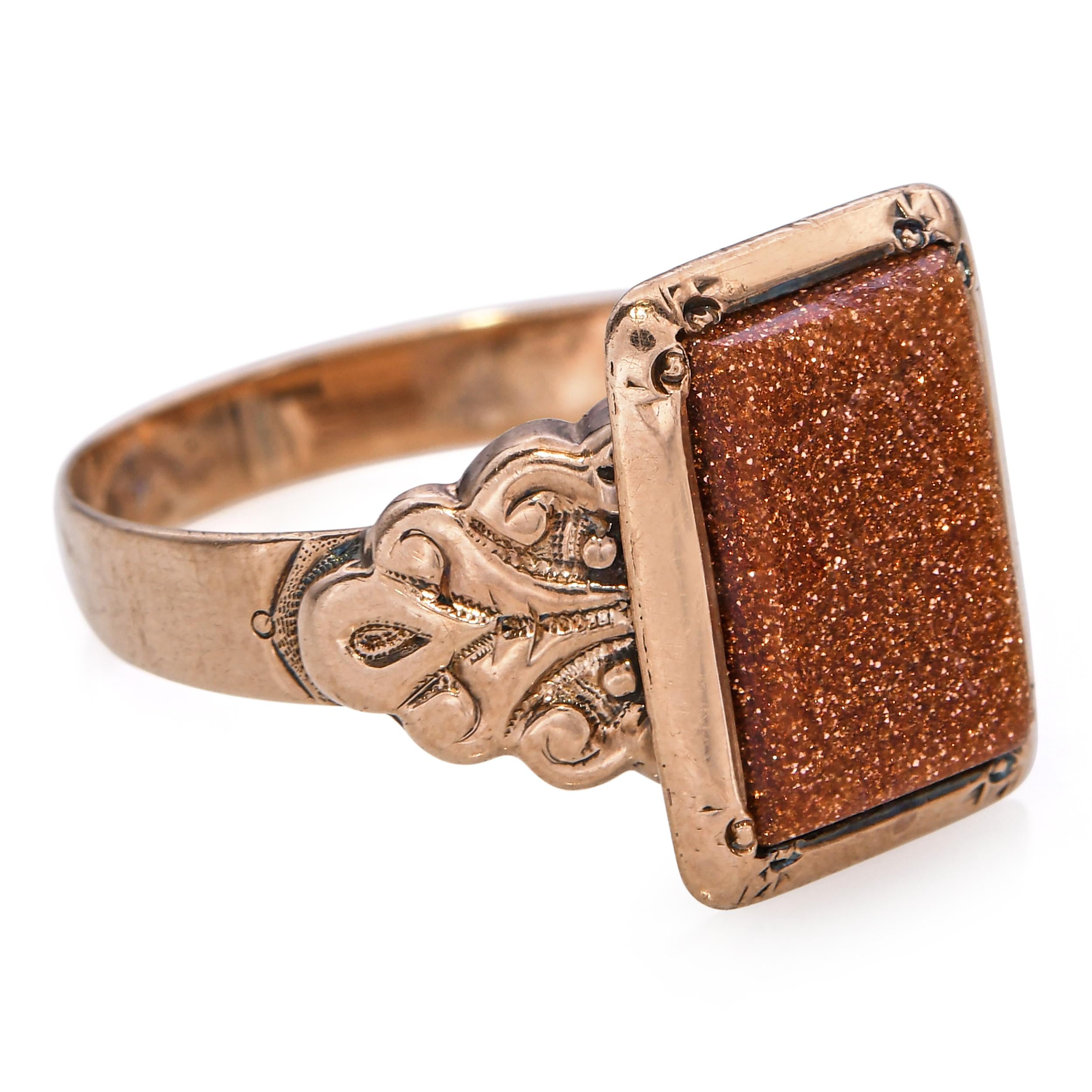 Antique Victorian 10k Rose Gold Goldstone Signet Ring