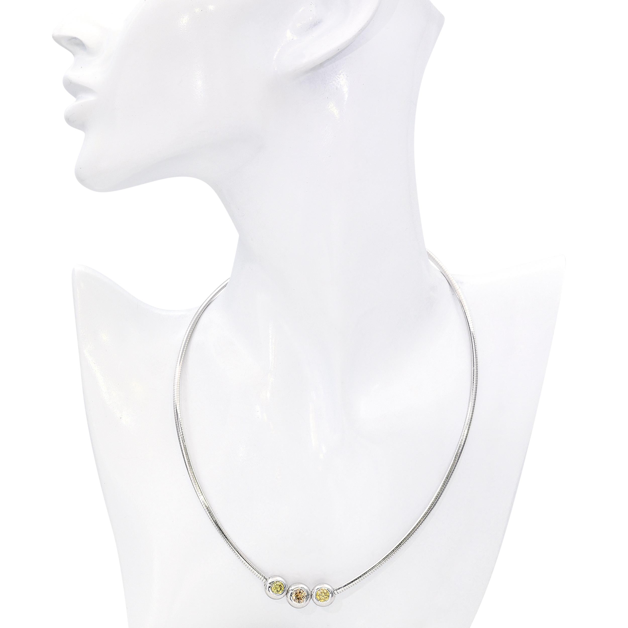 Vintage 14k White Gold 1.95ctw Yellow and Peach Diamond Bezel Necklace