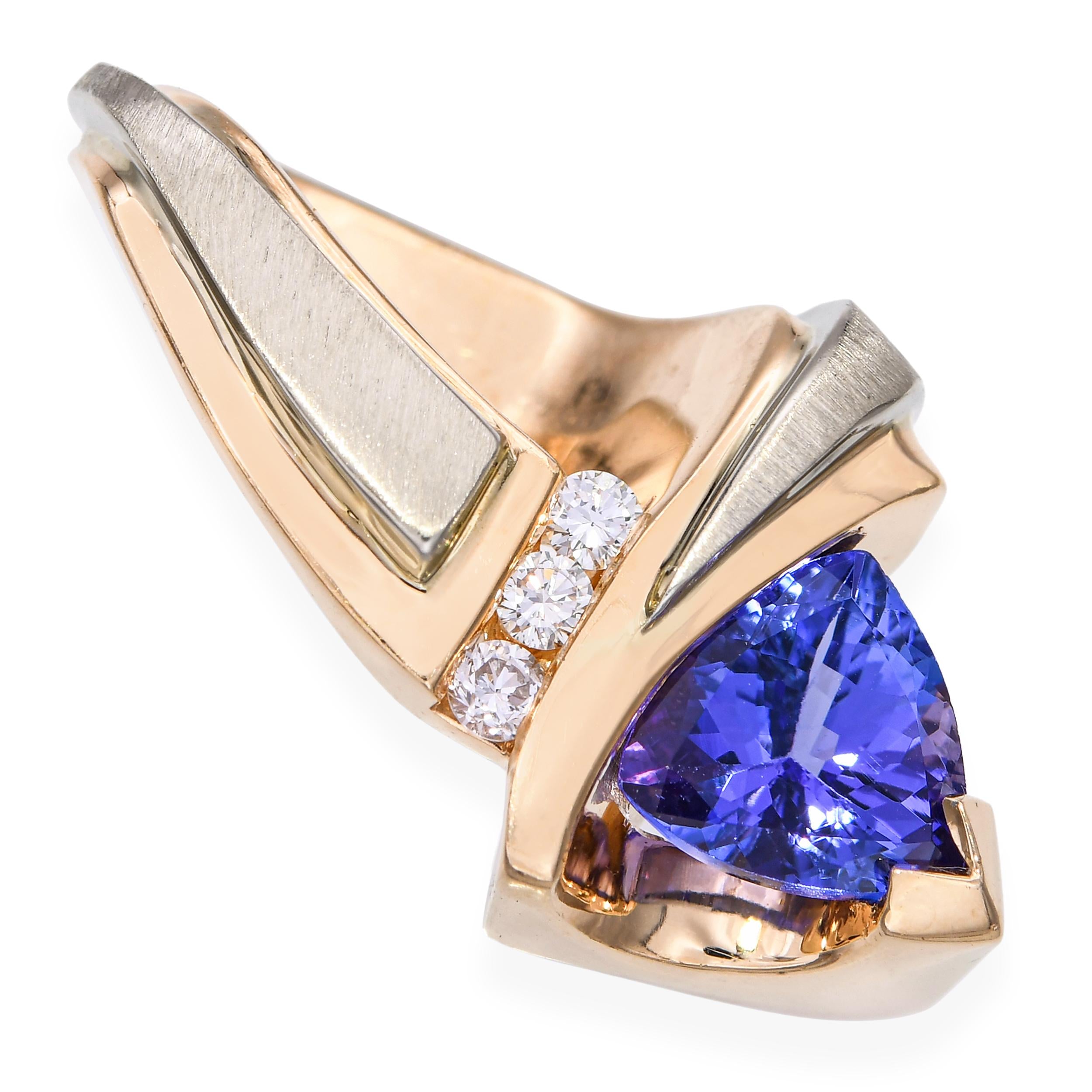 14k Yellow Gold 1.25ct Tanzanite and Diamond Pendant
