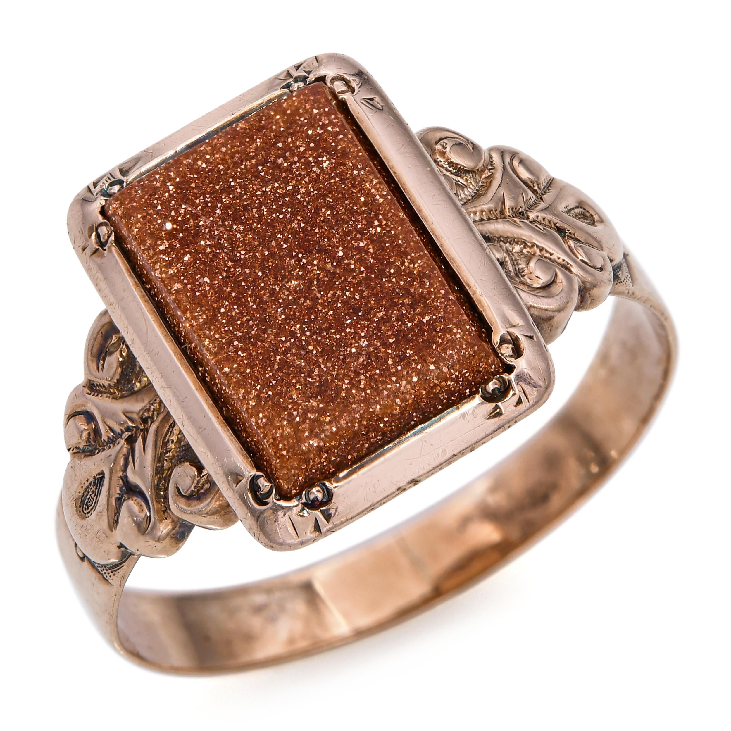 Antique Victorian 10k Rose Gold Goldstone Signet Ring