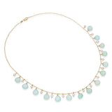 14k Yellow Gold Aquamarine and Pearl Drop Station Necklace