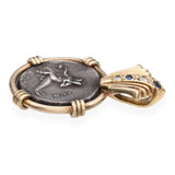 Vintage 14k Yellow Gold Ancient Greek "Taras" Artifact Coin Diamond Pendant