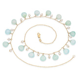 14k Yellow Gold Aquamarine and Pearl Drop Station Necklace
