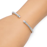 David Yurman Sterling Silver Pearl and Diamond Cable Cuff