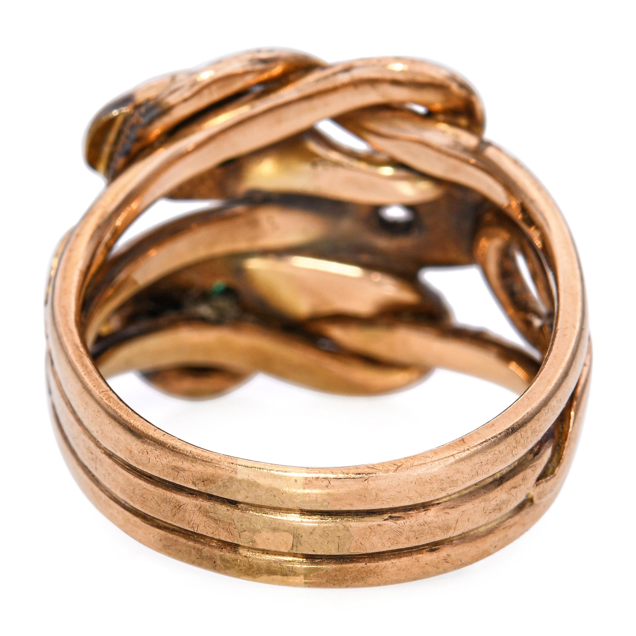 Antique 10k Gold Diamond, Ruby, Sapphire and Emerald Triple-Headed Snake Ring