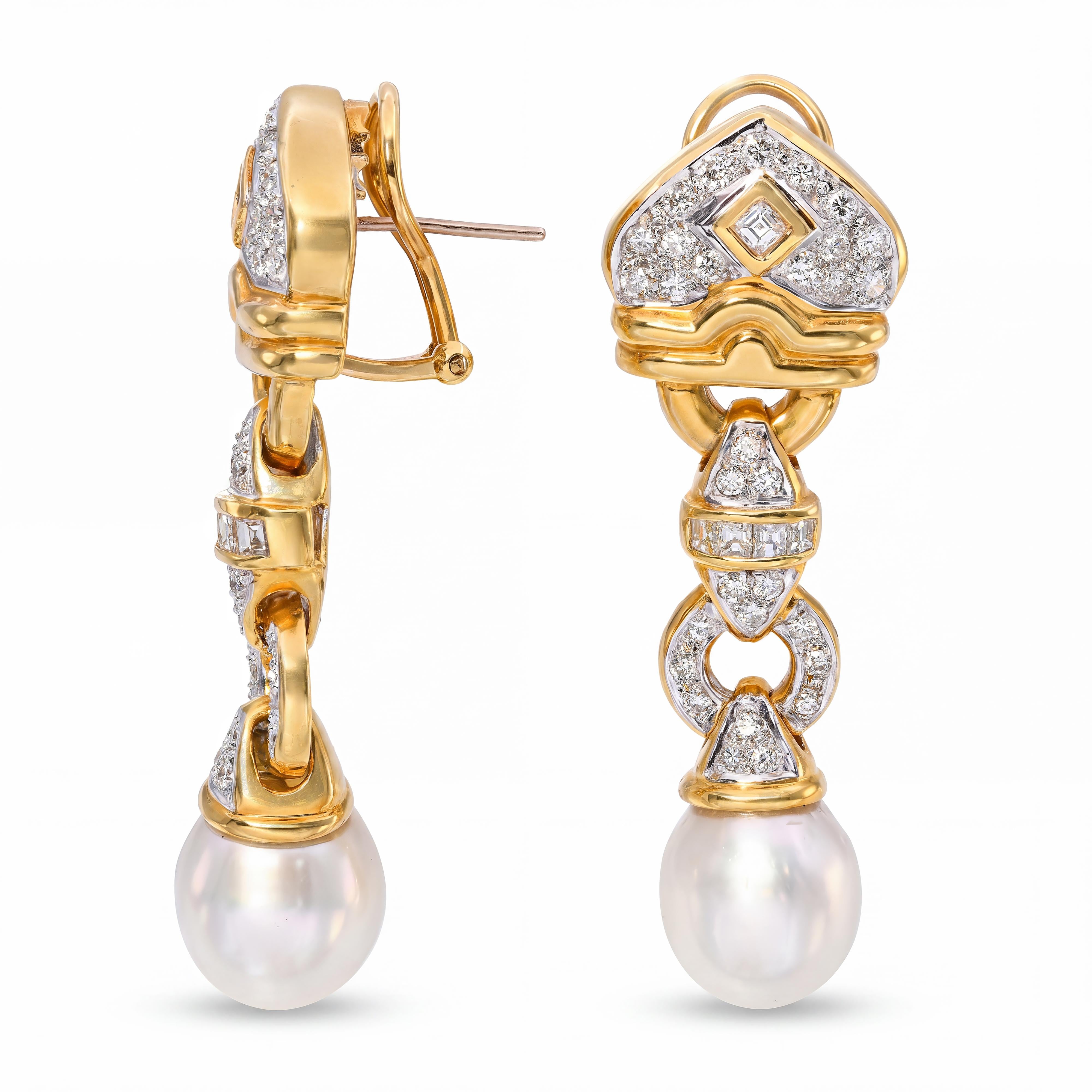 18k Gold South Sea Pearl and 2.70tcw Diamond Earrings