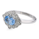 14k White Gold Aquamarine and Diamond Halo Ring