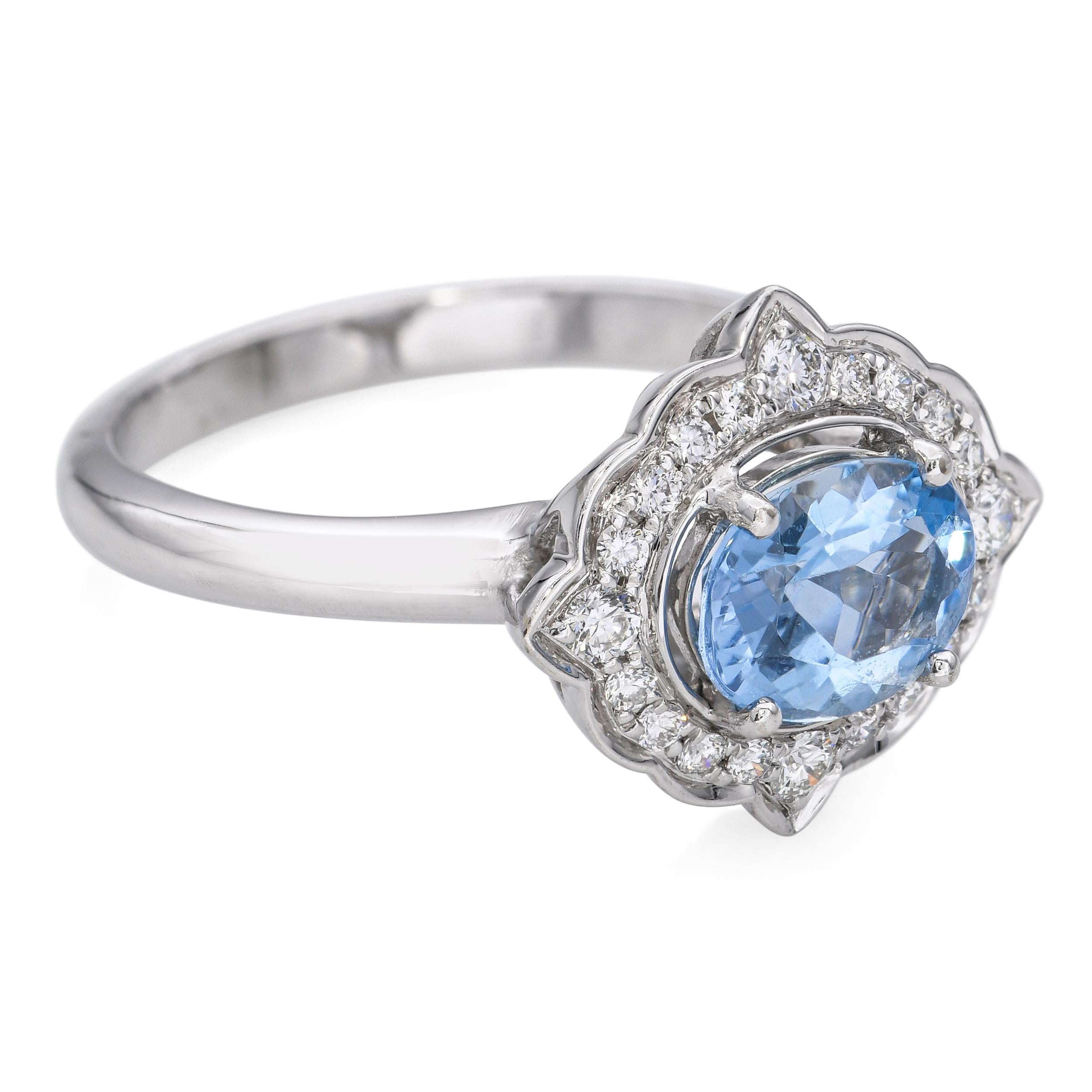 14k White Gold Aquamarine and Diamond Halo Ring