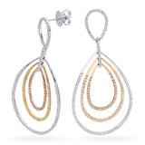 14k Tri Tone Gold and 4.06Ctw Diamond Drop Earrings