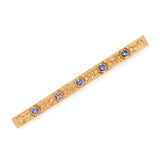 Antique 14k Yellow Gold and Sapphire Engraved Bar Brooch