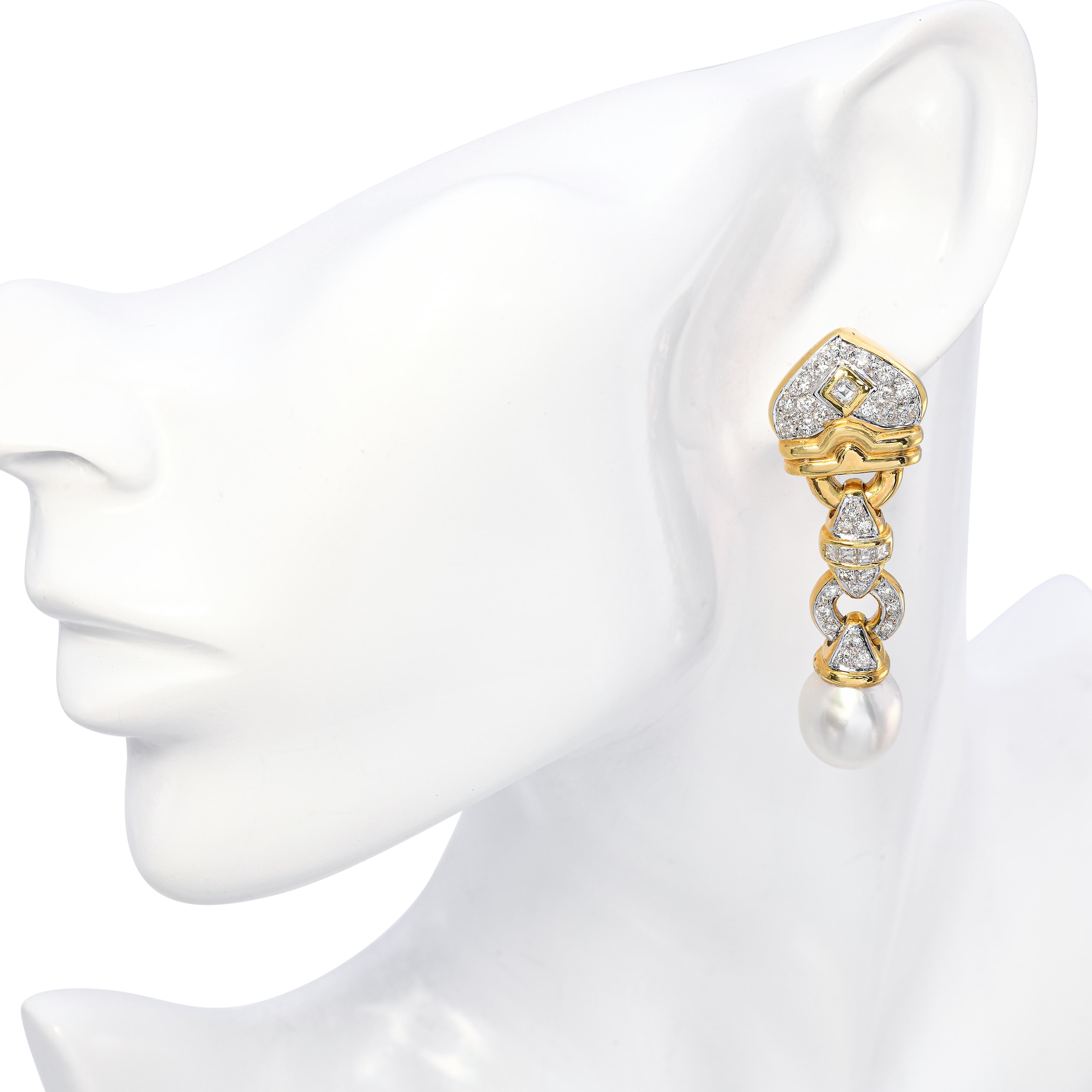 18k Gold South Sea Pearl and 2.70tcw Diamond Earrings