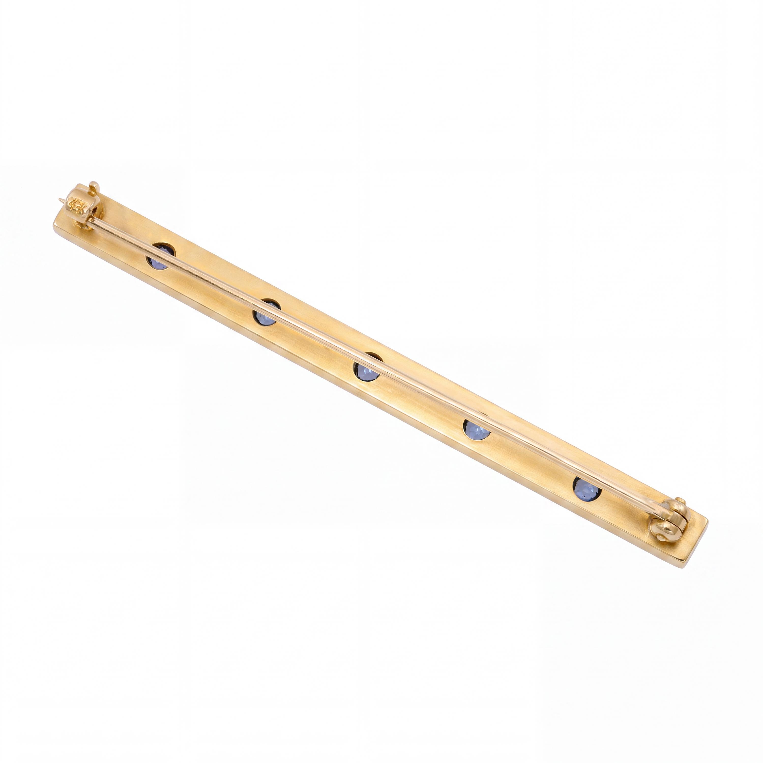 Antique 14k Yellow Gold and Sapphire Engraved Bar Brooch