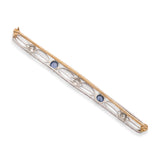 Antique Edwardian Platinum and Gold Diamond and Sapphire Openwork Bar Brooch