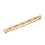 Antique 14k Yellow Gold and Sapphire Engraved Bar Brooch