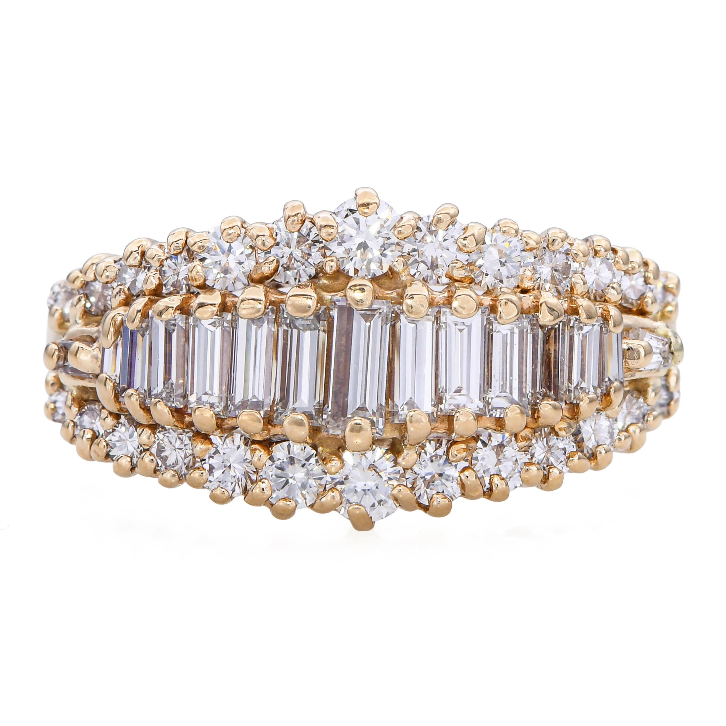 Vintage 14k Yellow Gold 1.41tcw Graduating Diamond Ring