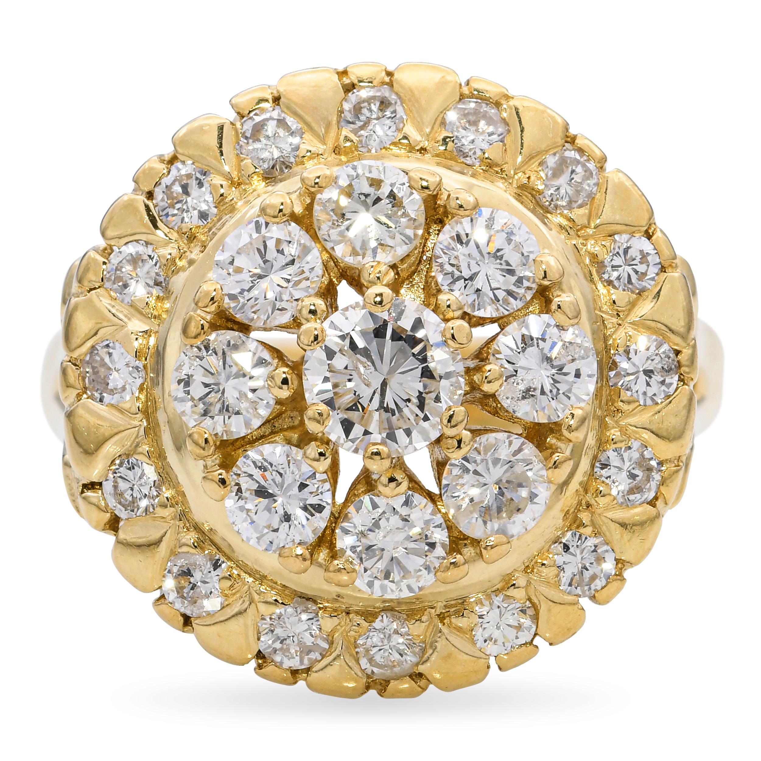 Vintage 14k Yellow Gold 0.98tcw Diamond Cluster Ring