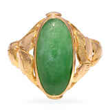 Vintage 18k Yellow Gold Jade and Floral Motif Ring