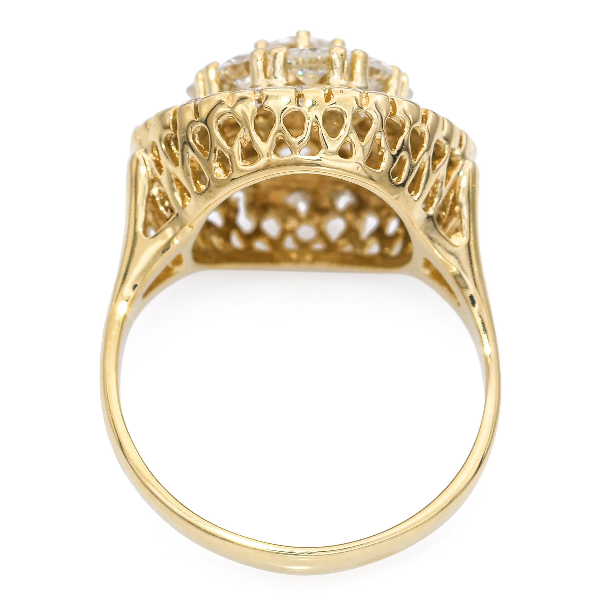 Vintage 14k Yellow Gold 0.98tcw Diamond Cluster Ring