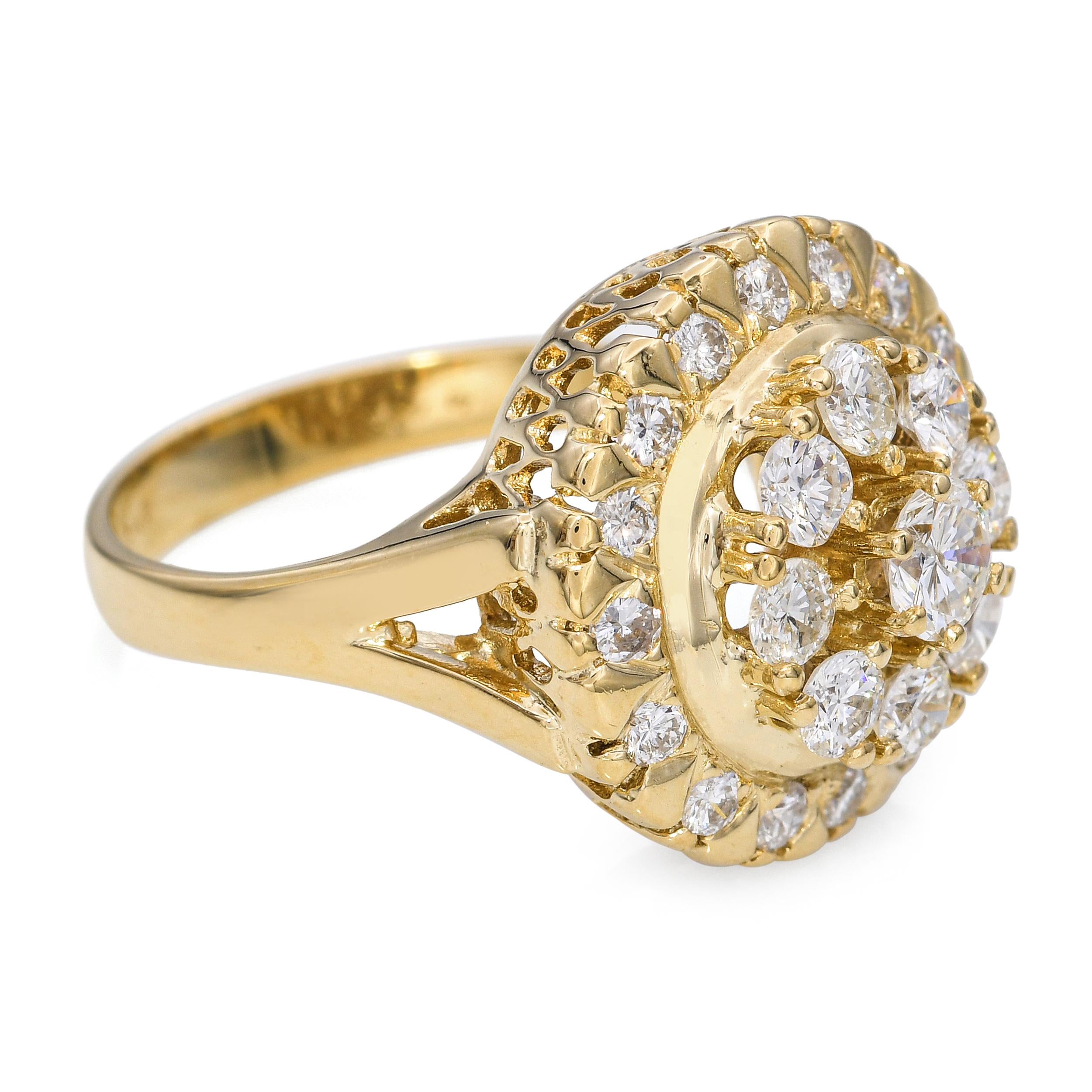 Vintage 14k Yellow Gold 0.98tcw Diamond Cluster Ring