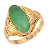 Vintage 18k Yellow Gold Jade and Floral Motif Ring