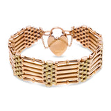 Antique 9K Rose Gold Gate Link Bracelet with Heart Padlock