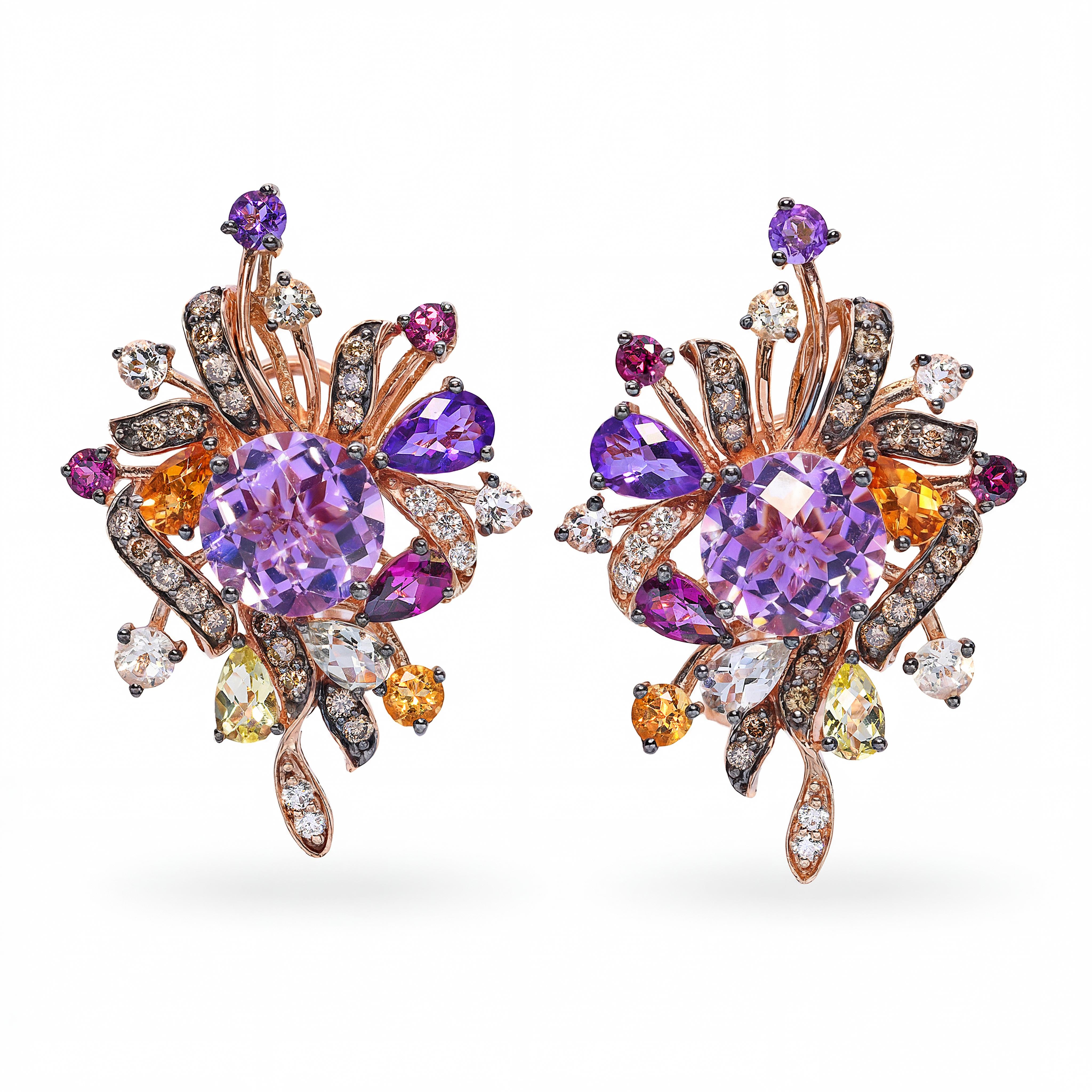 Le Vian 14k Rose Gold Crazy Collection Amethyst and Multi Gemstone Earrings