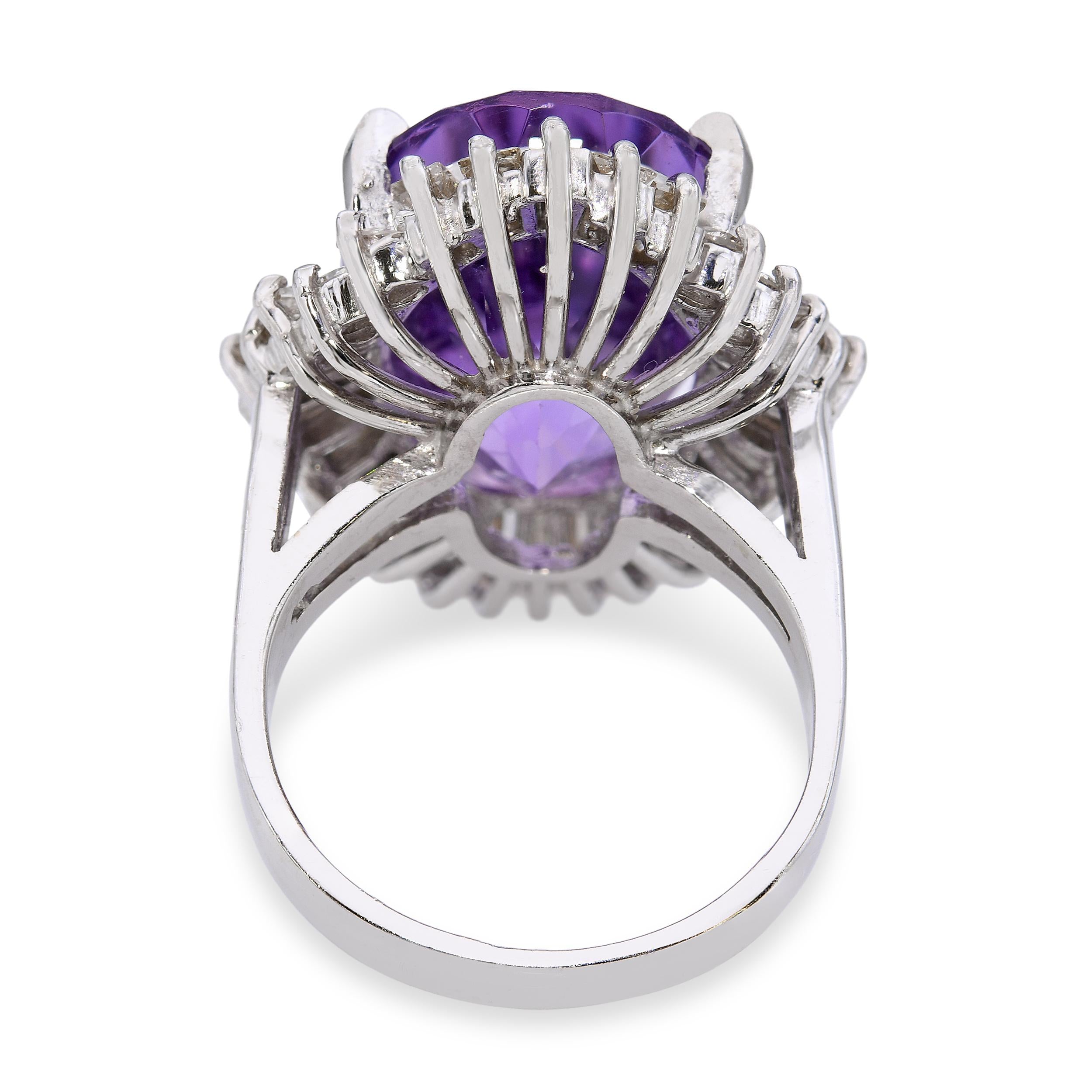 Vintage 14k White Gold 12.07ct Amethyst and 1.62tcw Diamond Ballerina Ring